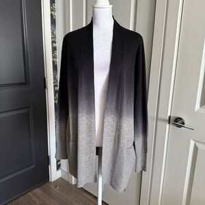 Vince Wool and Cashmere Black to Gray Ombre Gradient Open Drape Cardigan Size S